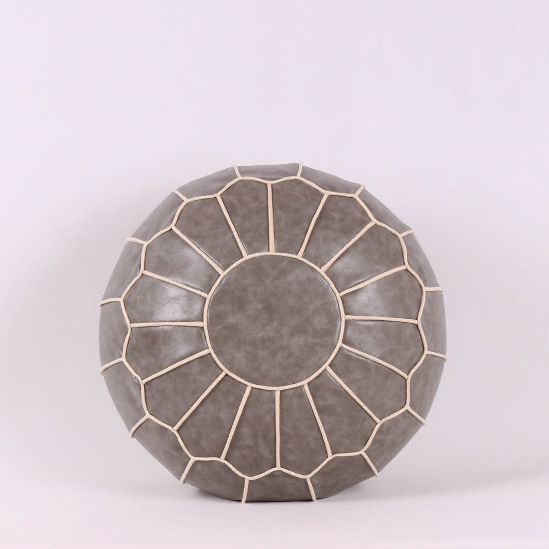 Leather Embroider Footstool Round Artificial Leather Unstuffed Cushion