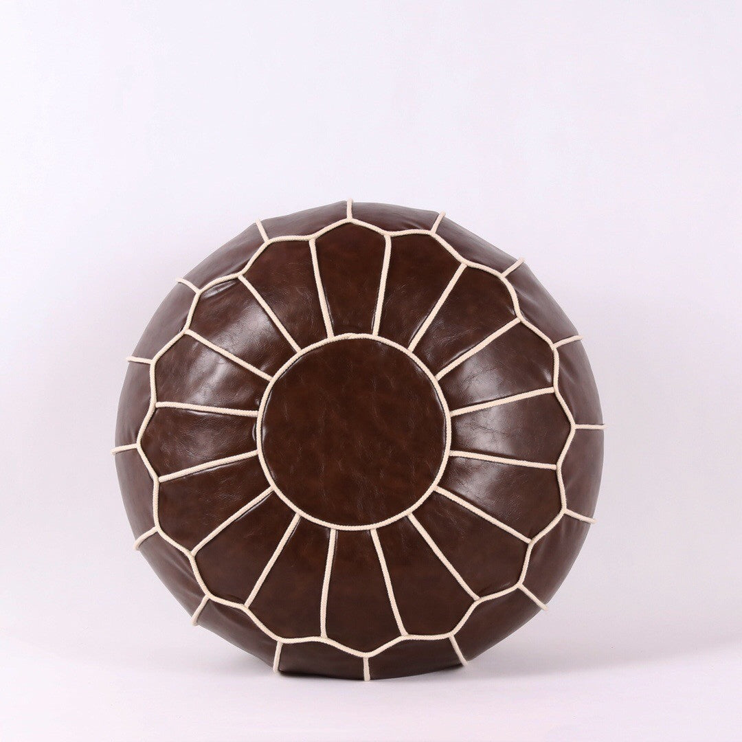 Leather Embroider Footstool Round Artificial Leather Unstuffed Cushion