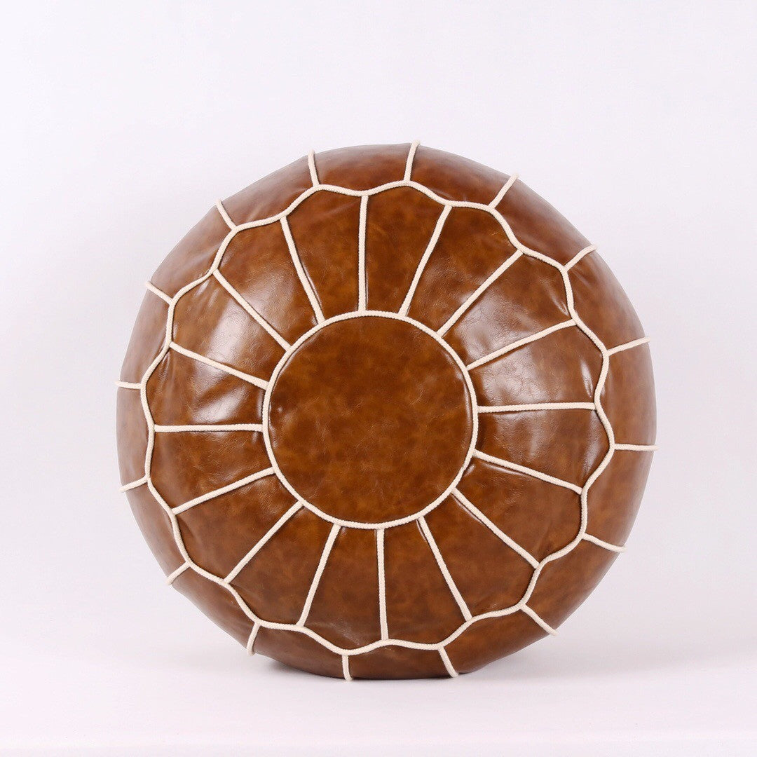 Leather Embroider Footstool Round Artificial Leather Unstuffed Cushion