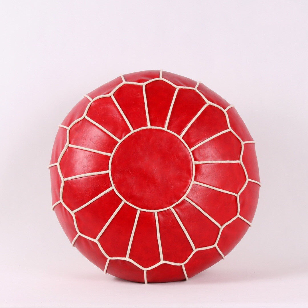 Leather Embroider Footstool Round Artificial Leather Unstuffed Cushion