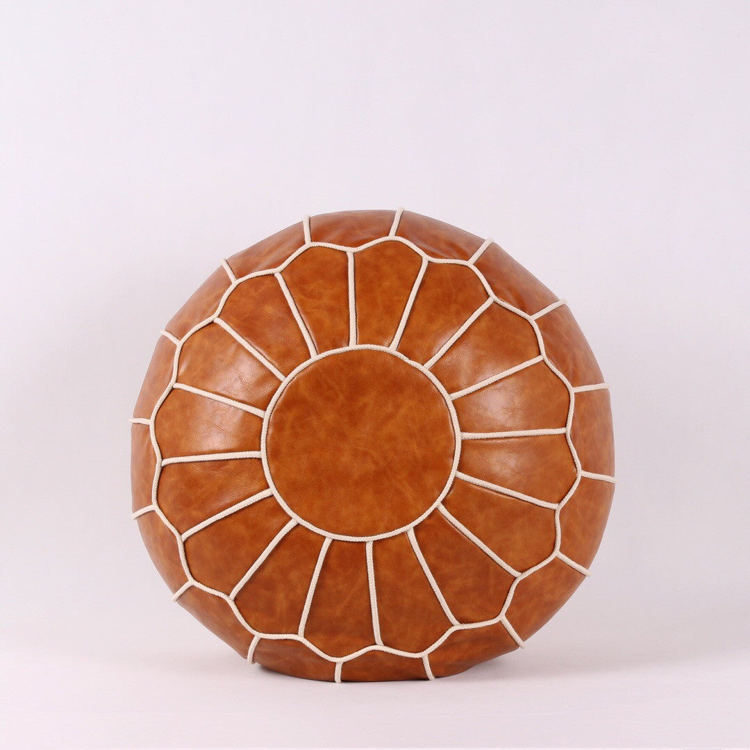Leather Embroider Footstool Round Artificial Leather Unstuffed Cushion