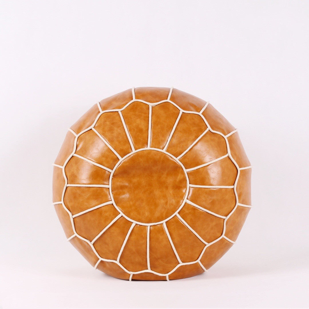 Leather Embroider Footstool Round Artificial Leather Unstuffed Cushion