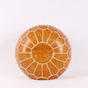 Leather Embroider Footstool Round Artificial Leather Unstuffed Cushion