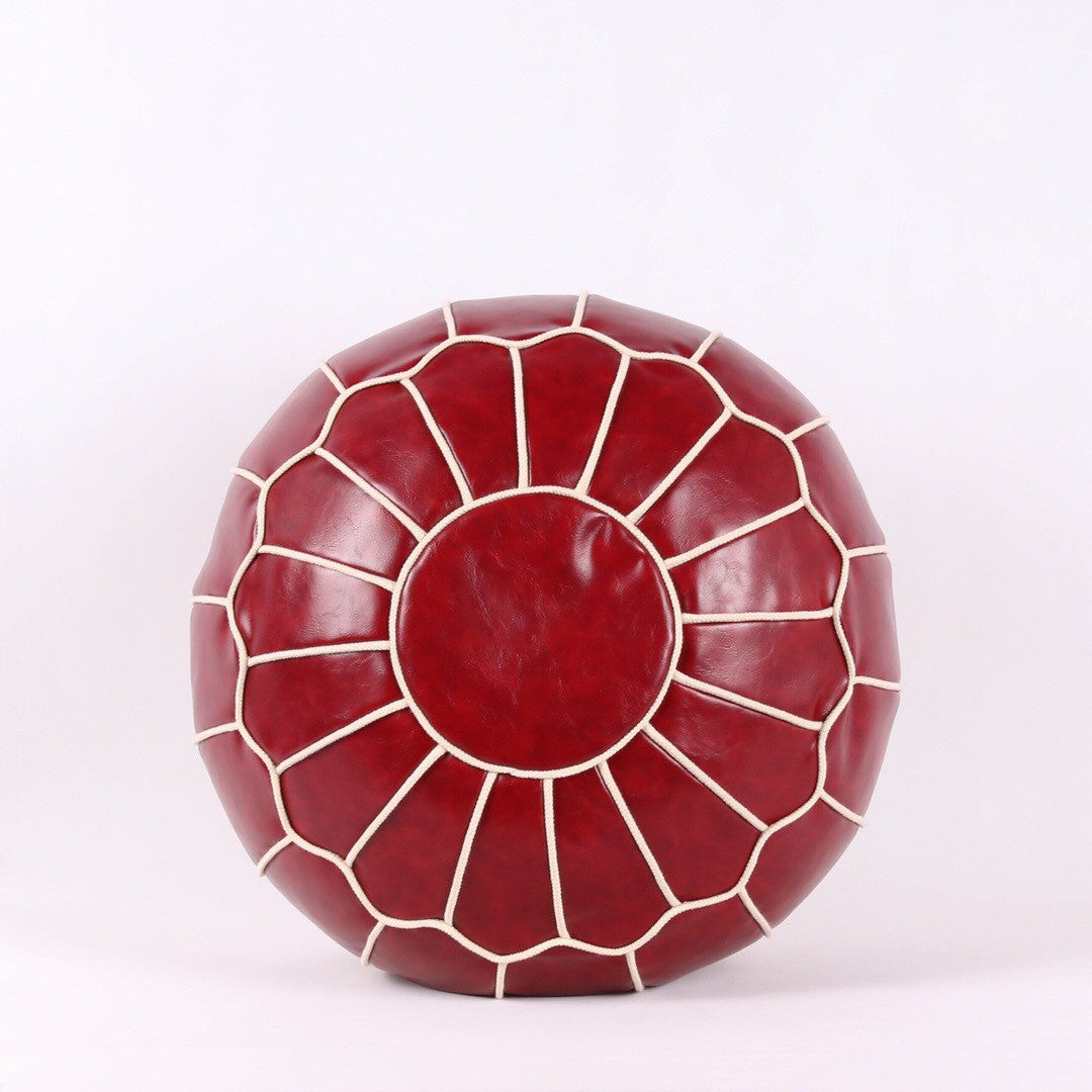 Leather Embroider Footstool Round Artificial Leather Unstuffed Cushion