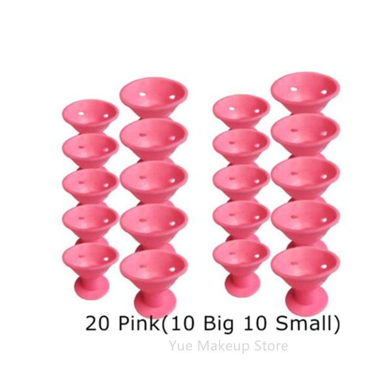 Hot 20PCS Pink Blue Silicone Hair Curler Soft Rubber Hair Care Rollers No Heat Hair Styling Tool Dropshipping 3#