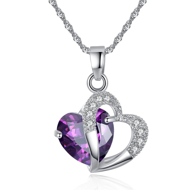 Heart Crystal Amethyst Pendant Necklace