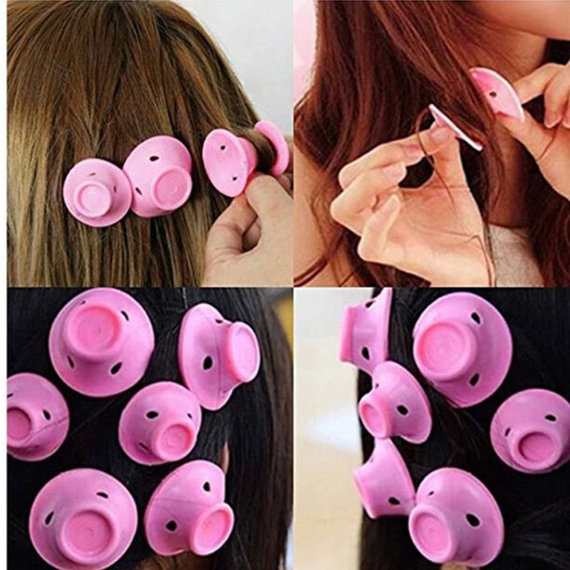 Hot 20PCS Pink Blue Silicone Hair Curler Soft Rubber Hair Care Rollers No Heat Hair Styling Tool Dropshipping 3#