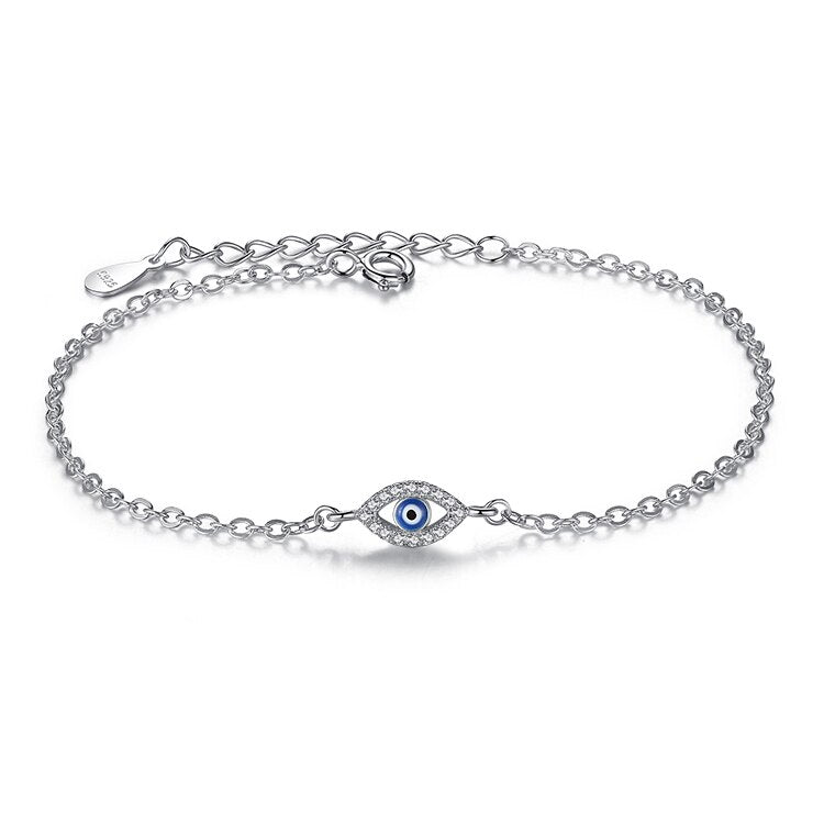 ucky Eye Love Heart Charm Bracelet: Sterling Silver with Blue Clover