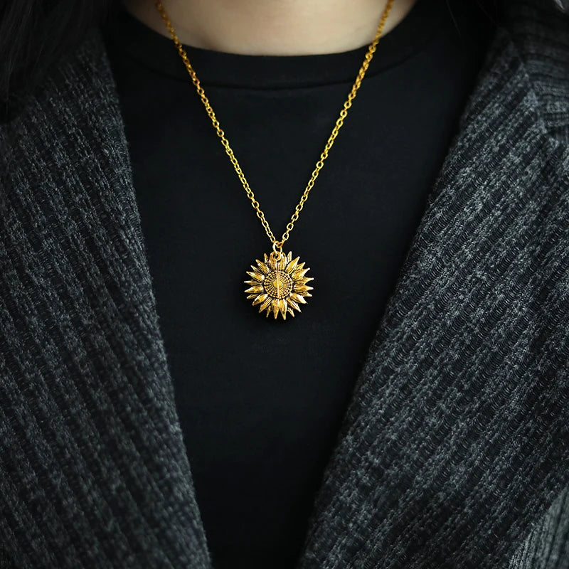 Shimmering Sunflower Pendant Necklace