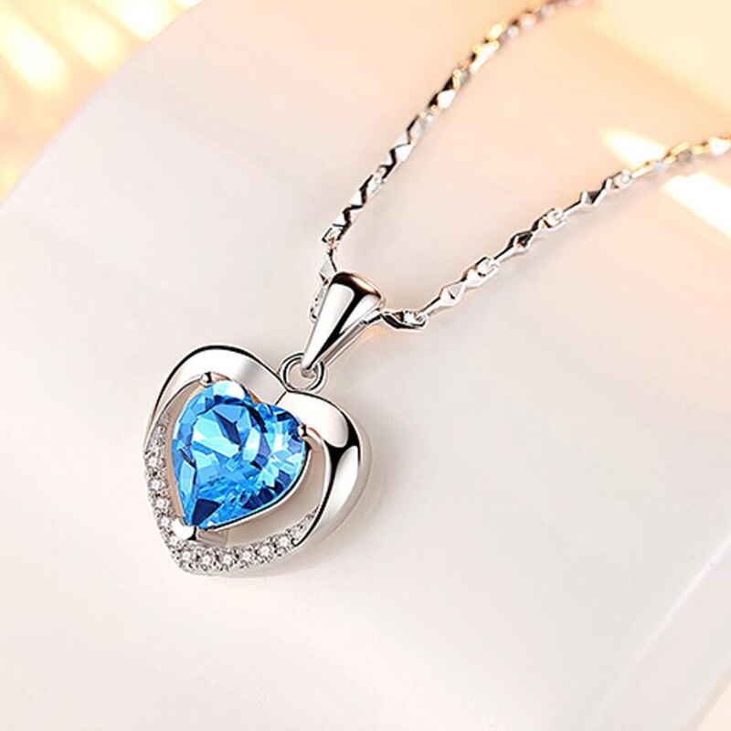 Eternal Love: Blue Crystal Heart Pendant Necklace