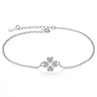 ucky Eye Love Heart Charm Bracelet: Sterling Silver with Blue Clover
