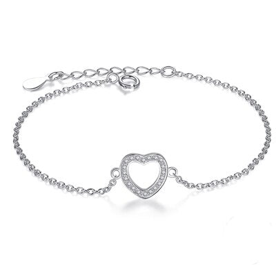 ucky Eye Love Heart Charm Bracelet: Sterling Silver with Blue Clover
