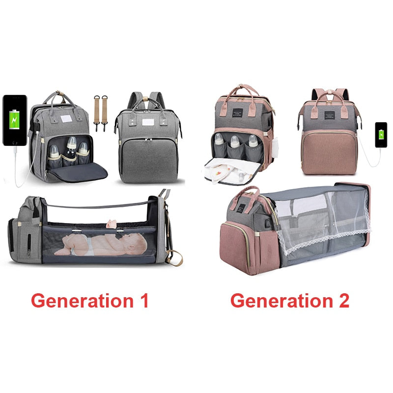 Foldable Mommy Bag with Crib and Baby Backpack