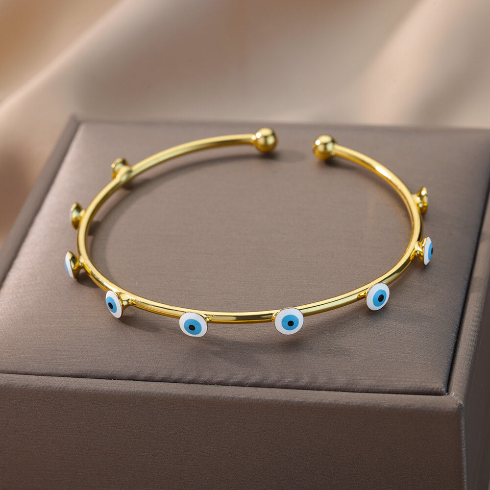 Luxury Evil Eye Bracelet: Stainless Steel Turkish Bangle for Women. 2023 Wedding Jewelry.