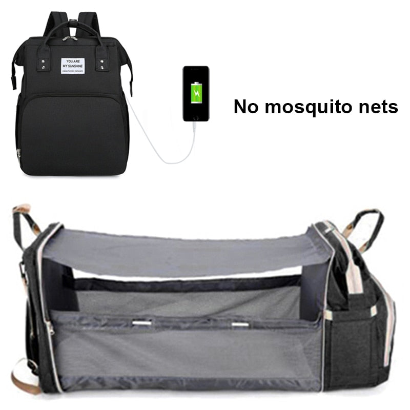 Foldable Mommy Bag with Crib and Baby Backpack