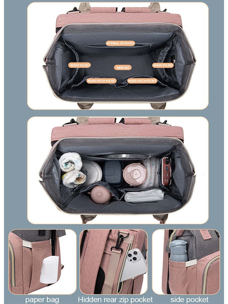 Foldable Mommy Bag with Crib and Baby Backpack