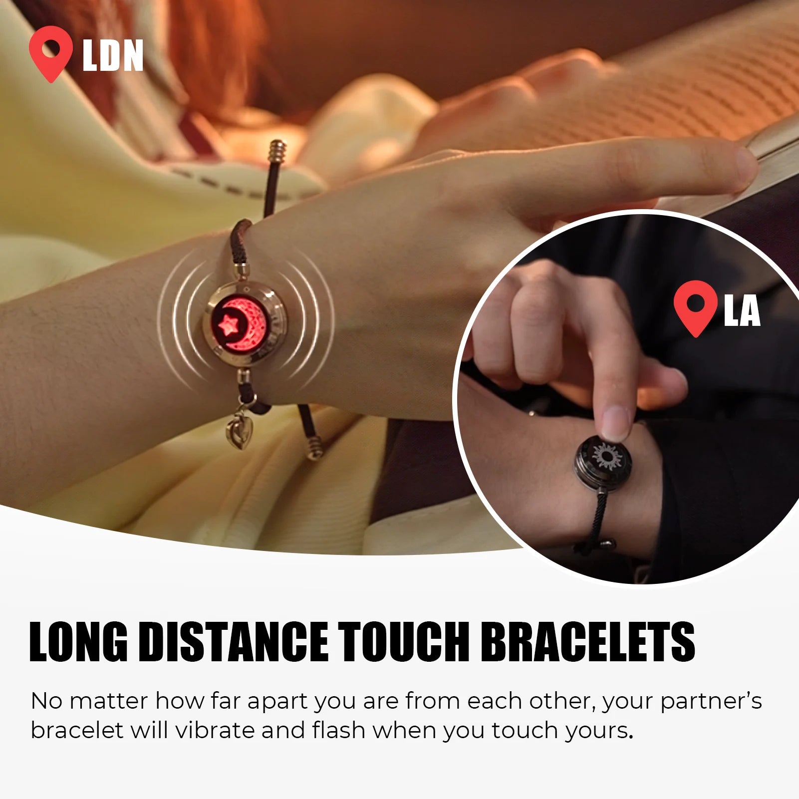 totwoo Long Distance touch Light up Vibrate Bracelets for Couples