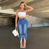 Gray High-Waisted Pencil Pants: Stylish Streetwear Stretch Denim Jeans for Women