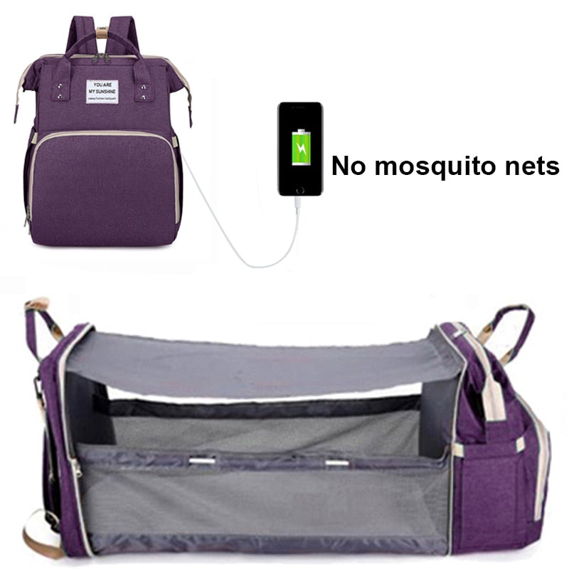 Foldable Mommy Bag with Crib and Baby Backpack