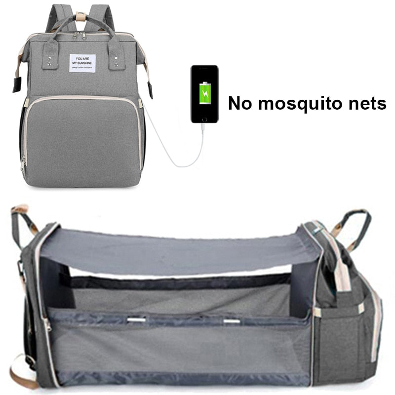 Foldable Mommy Bag with Crib and Baby Backpack