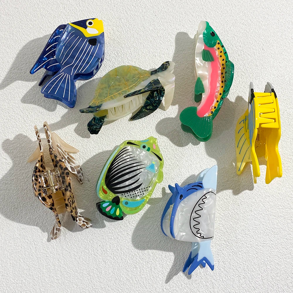 Creative Funny Acetate Tortoise Sturgeon Fish Shark Hairpin Oversize Marine Animal Barrettes Thick Hair Clip Claw Accessories
