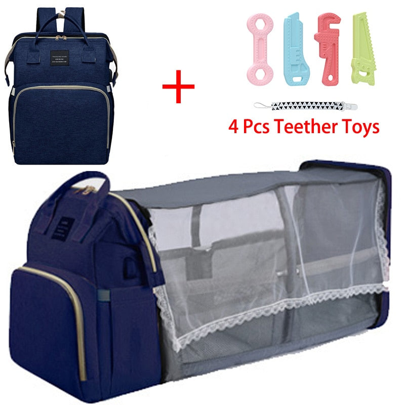Foldable Mommy Bag with Crib and Baby Backpack