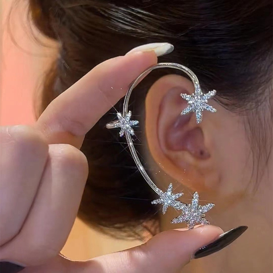 Silver plated metal butterfly earrings with sparkling zircon accents - non-pierced ear cuffs for women as fashionable jewelry