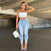 Gray High-Waisted Pencil Pants: Stylish Streetwear Stretch Denim Jeans for Women