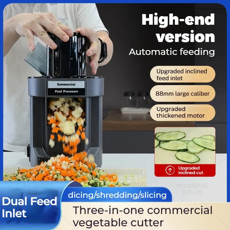 220V 3-in-1 Vegetable Cutter Dual Feeder Newly Upgraded Multi-functional Automatic Electric Dicing Slicing Shredding Vegetables