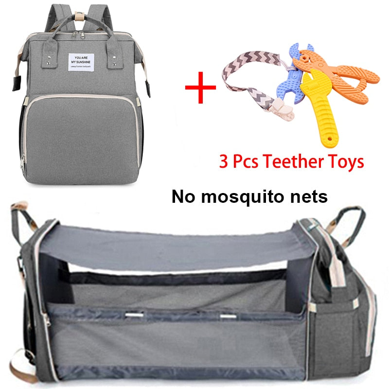 Foldable Mommy Bag with Crib and Baby Backpack