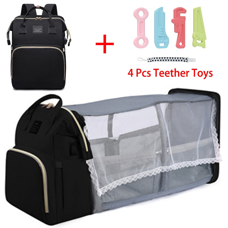 Foldable Mommy Bag with Crib and Baby Backpack