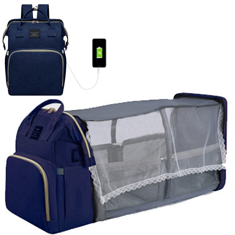 Foldable Mommy Bag with Crib and Baby Backpack