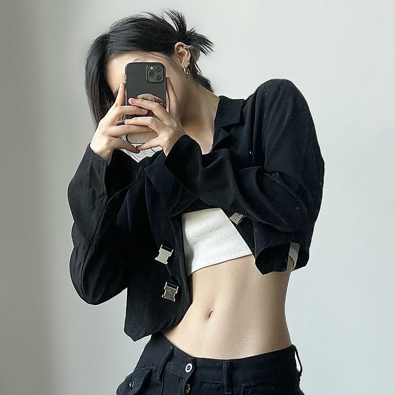 Black long sleeve cropped pullover for women and girls