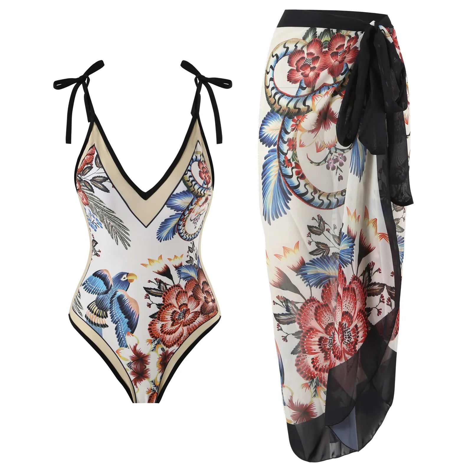 Elegant Floral One-Shoulder Lingerie Set - Unparalleled Elegance