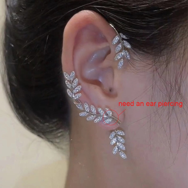 Silver plated metal butterfly earrings with sparkling zircon accents - non-pierced ear cuffs for women as fashionable jewelry