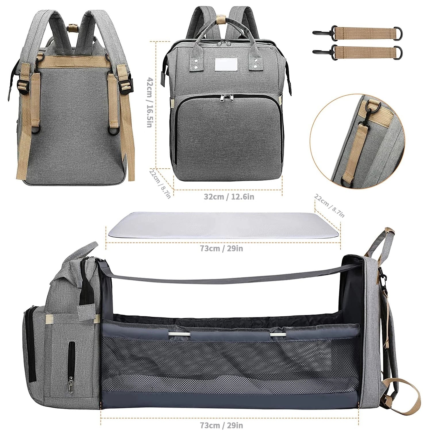 Foldable Mommy Bag with Crib and Baby Backpack