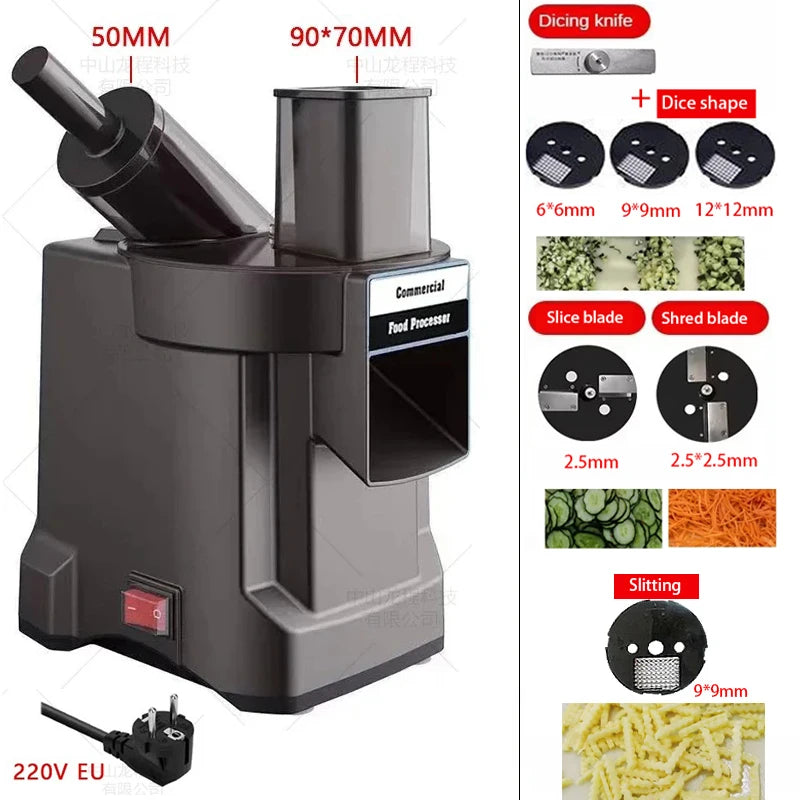 220V 3-in-1 Vegetable Cutter Dual Feeder Newly Upgraded Multi-functional Automatic Electric Dicing Slicing Shredding Vegetables