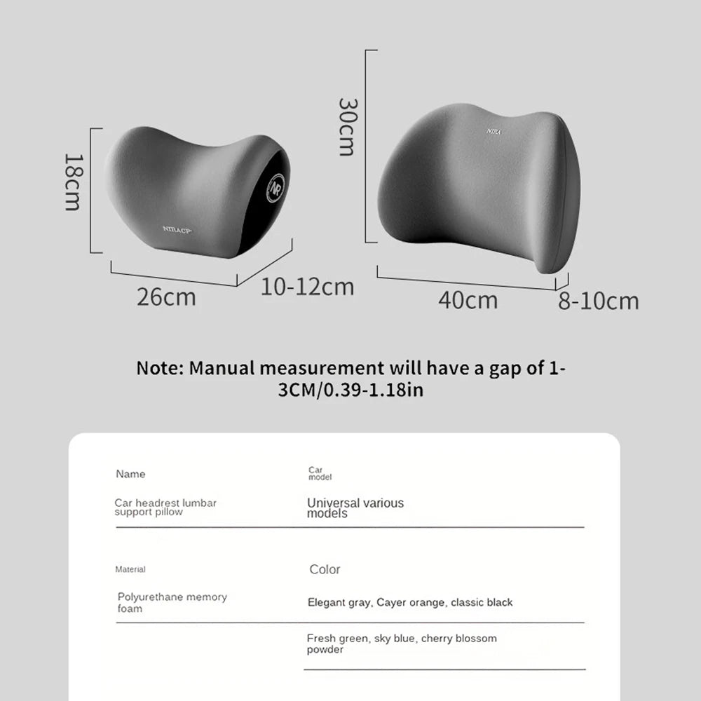 Car headrest neck and waist pillow with memory foam