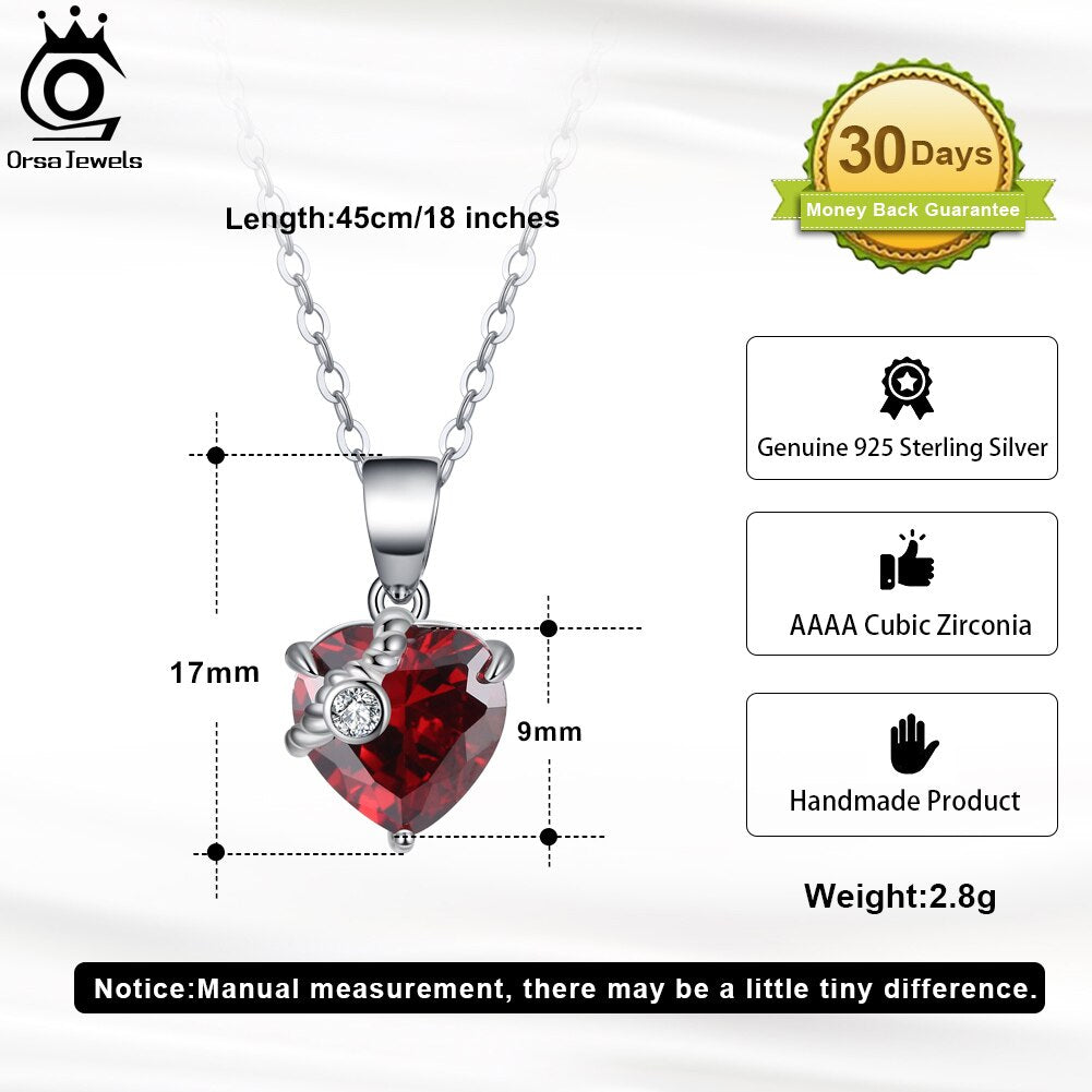 Precious Sentiments: 925 Sterling Silver Birthstone Heart Pendant Necklace