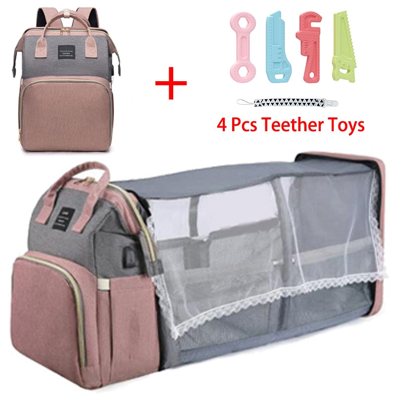 Foldable Mommy Bag with Crib and Baby Backpack