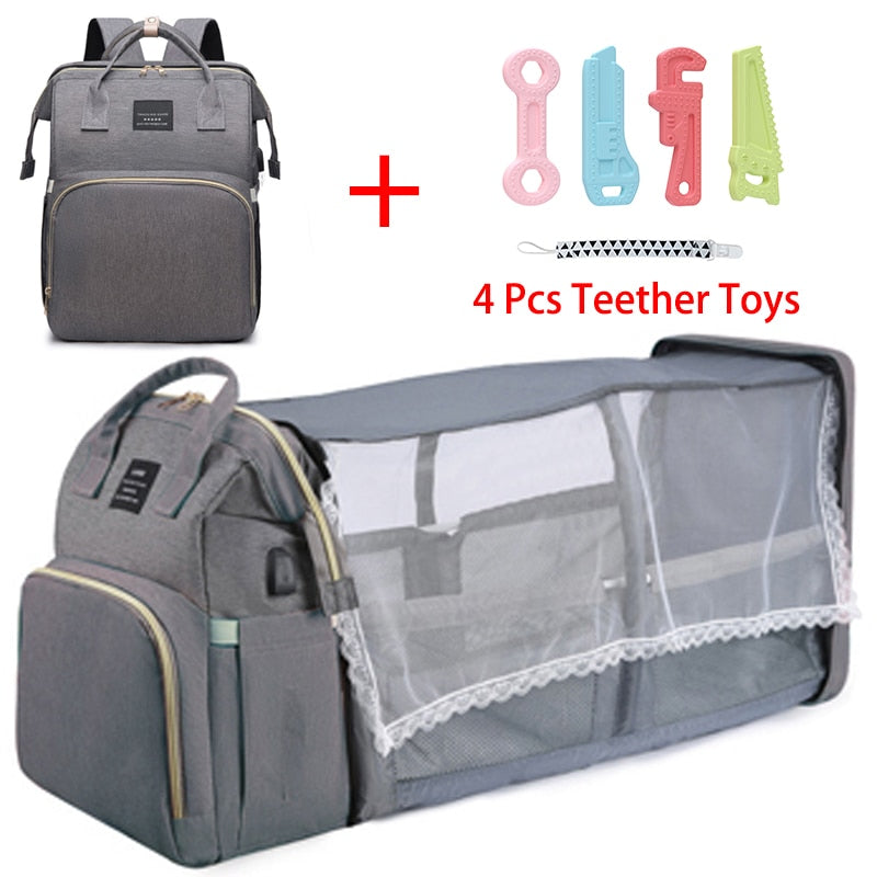 Foldable Mommy Bag with Crib and Baby Backpack