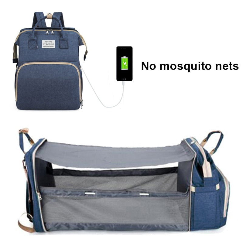 Foldable Mommy Bag with Crib and Baby Backpack