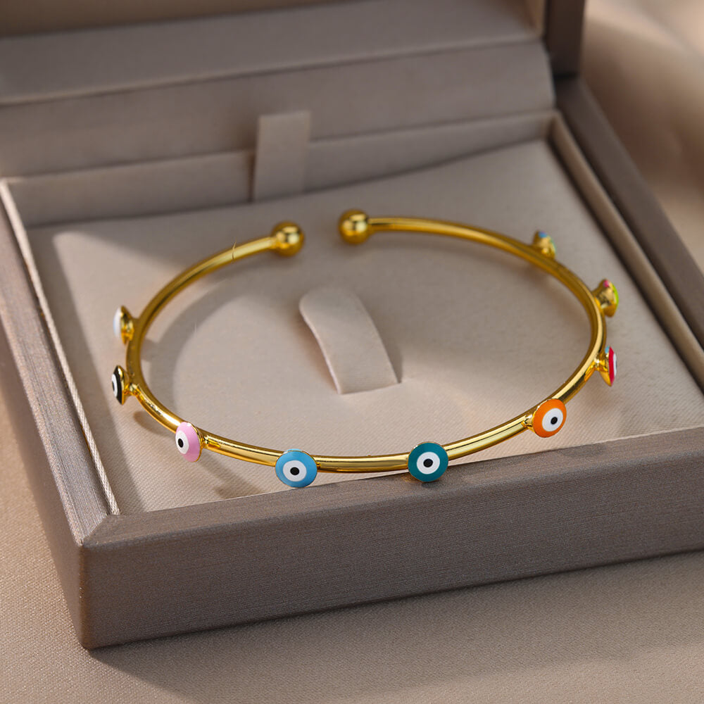 Luxury Evil Eye Bracelet: Stainless Steel Turkish Bangle for Women. 2023 Wedding Jewelry.