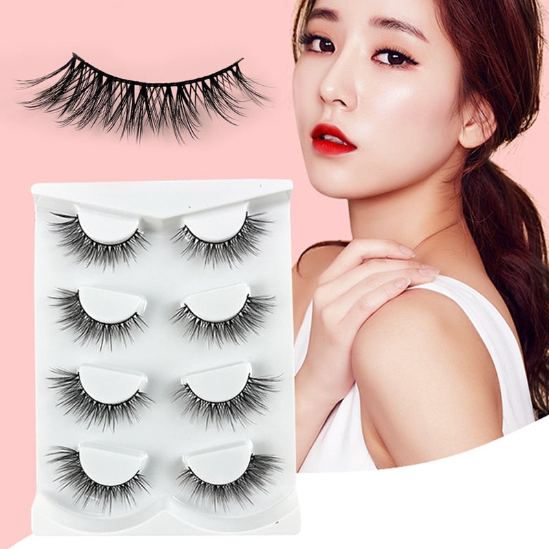 4 Pairs Eyelashes Extension Natural False Eyelashes Cross Long