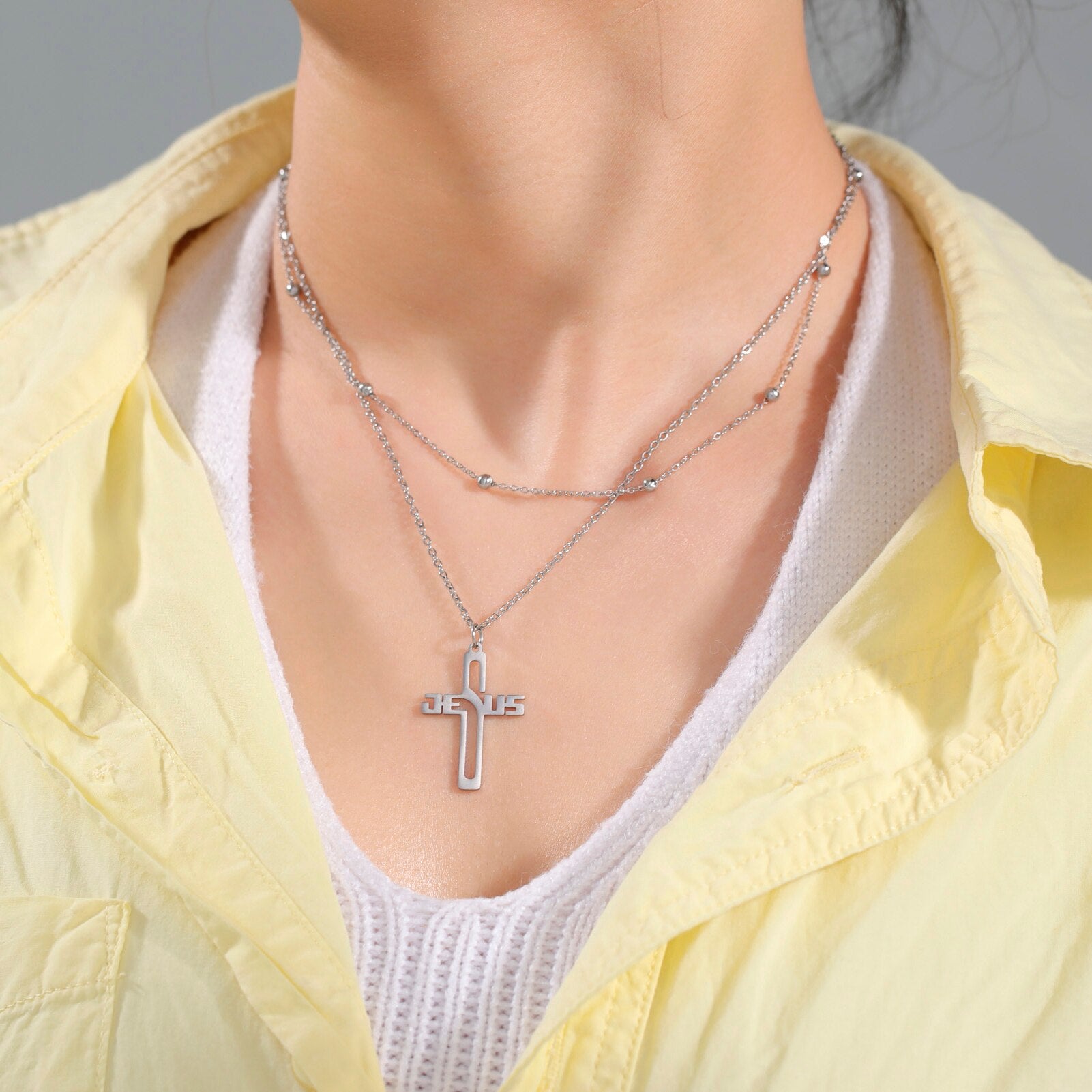 Timeless Faith: Stainless Steel Jesus Cross Pendant Necklace-for Women Men