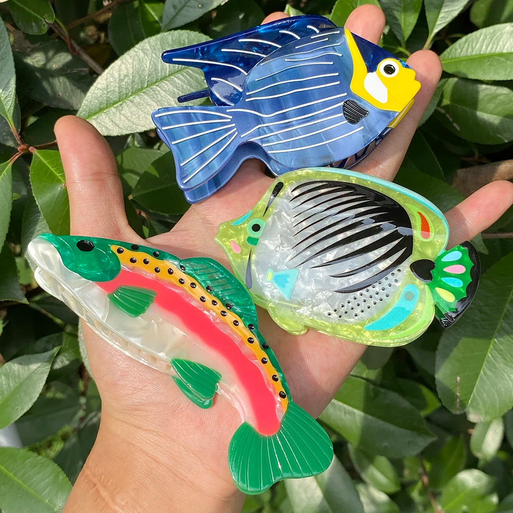 Creative Funny Acetate Tortoise Sturgeon Fish Shark Hairpin Oversize Marine Animal Barrettes Thick Hair Clip Claw Accessories