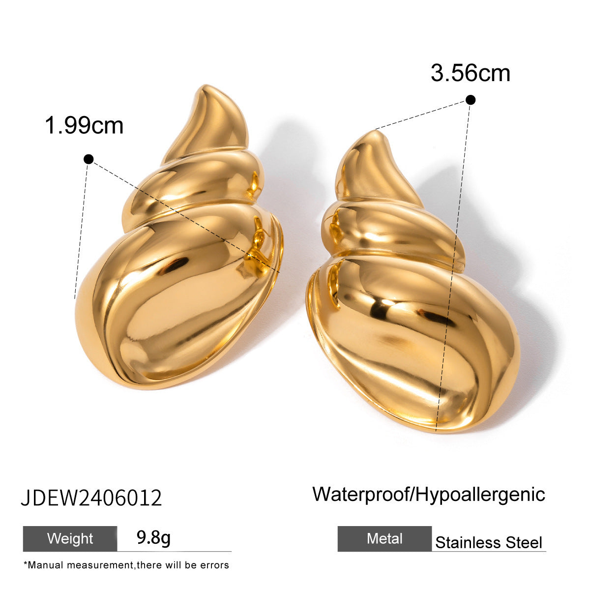 18K Gold Stainless Steel Three-dimensional Glossy Conch Earrings