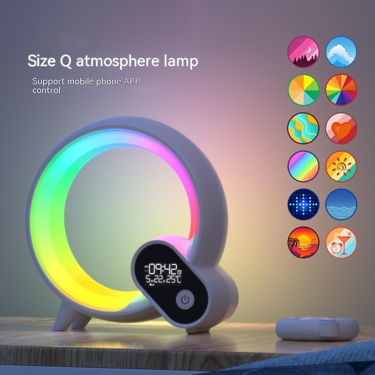 Smart Q-shaped colorful atmosphere light Bluetooth audio digital display alarm clock