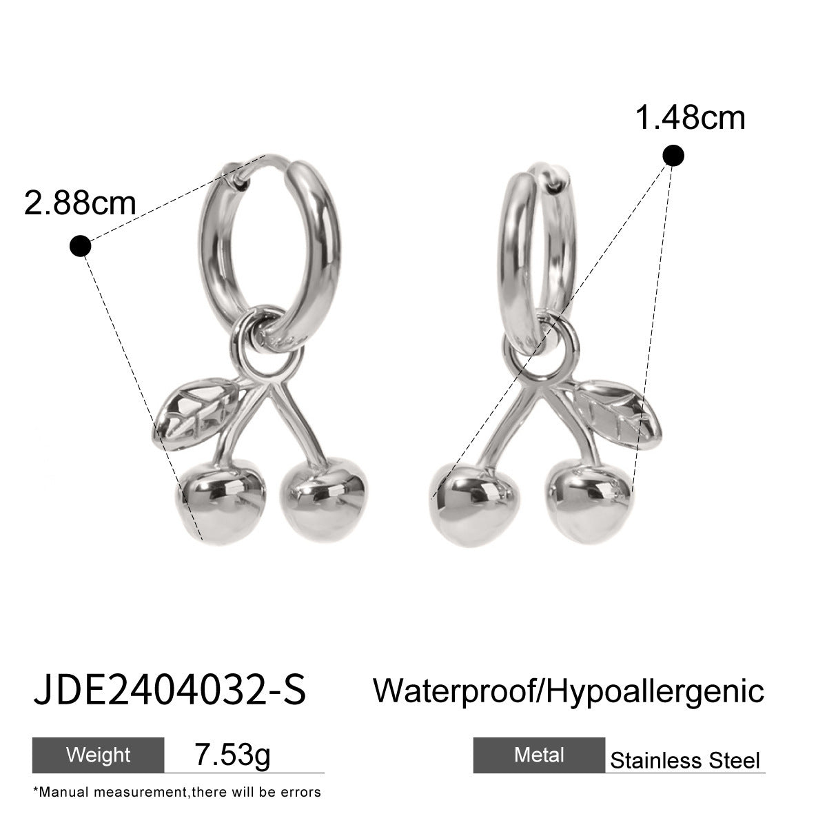 All-Match 18K Gold Stainless Steel Cherry Pendant Earrings
