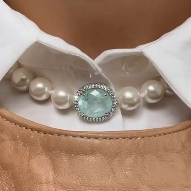 Pearl Oval Cut Aquamarine & White Sapphire Pendant Necklace